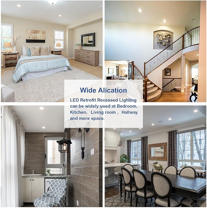 Jolux 5/6 Inch LED Can Lights Adjustable Recessed Retrofit Downlight,12W=60W,5000K Daylight, 800LM,Dimmable,ETL Damp Rated Conversion kit, Recessed Lighting Install,Flat Trim, E26 Base,4-Pack