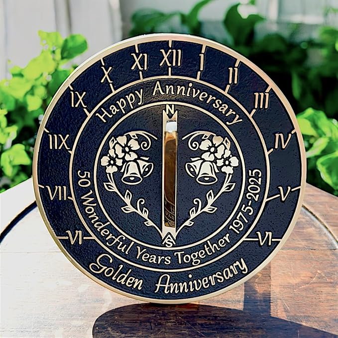 Anniversary Sundial Gift for 50th Golden Wedding Anniversary in 2025 - Recycled Metal Home Decor Or Garden Present Idea - Handmade in UK for Him, Her Parents Or Couples 50 Year Celebration