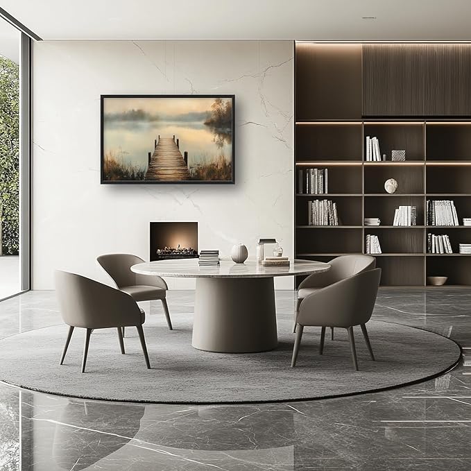 Olivine Large Wall Art, Retro Lake Pictures Wall Decor, Pier Painting, Nature Landscape Canvas Prints, Framed Artwork for Bathroom Bedroom Living Room Office Home Decoration 36"x24"