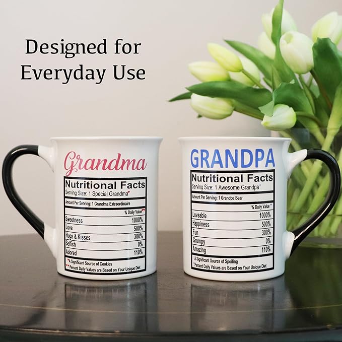 Cottage Creek Mugs - Set of Two 16oz. Large Ceramic Grandma Grandpa Coffee Cups - Ideal Stoneware Mugs for Kitchen, Office & Home Decor - Gifts for Grandparents, Women and Men, Parents