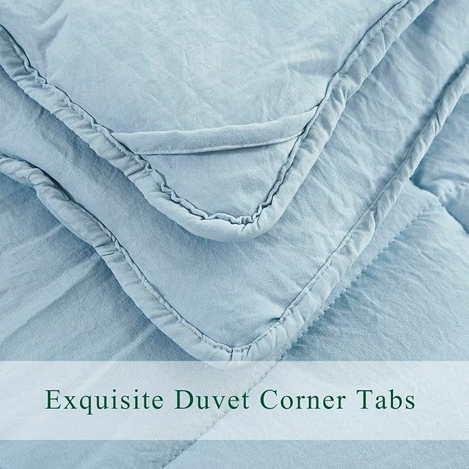 HIG Pre Washed Down Alternative Comforter Set King - Reversible Chic Quilt Design - Box Stitched with 4 Corner Tabs - Lightweight for All Season - Blue Duvet Comforter with 2 Pillow Shams