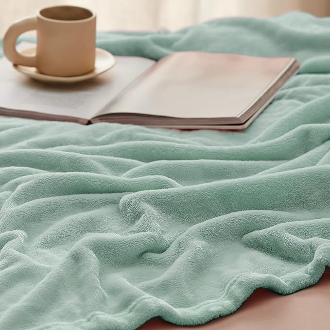 Bedsure GentleSoft Fleece Throw XL Blanket Sage Green - 300GSM Soft Lightweight Plush Cozy Blankets for Bed, Sofa, Couch, Travel, Camping, 50x70 inches