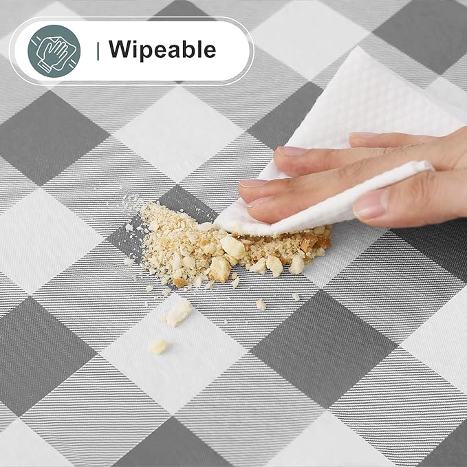 misaya Rectangle Waterproof Vinyl Table Cloth, Buffalo Flannel Backed Tablecloth, Wipeable Plastic Table Cover for Dinner, Kitchen, Outdoor (60" x 144", Grey and White)