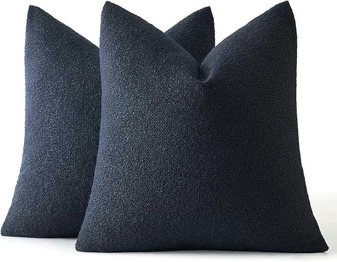 MIULEE 20x20 Inch Decorative Pillow Covers for Couch Bed Set of 2 Textured Boucle Neutral Throw Pillows Navy Blue Accent Solid Cushion Pillowcase Cozy Soft Sofa Livingroom Home Decor