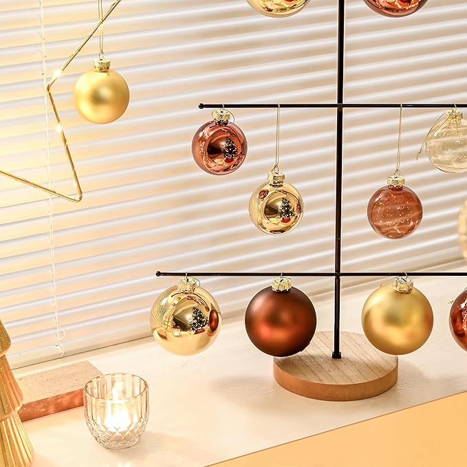 Gold Glass Christmas Ball Ornaments, 3.15" Christmas Hanging Ornament for Christmas Tree Set of 9 with 3 Different Finishes, Glass Christmas Baubles for Holiday Xmas Party Decorations Gift