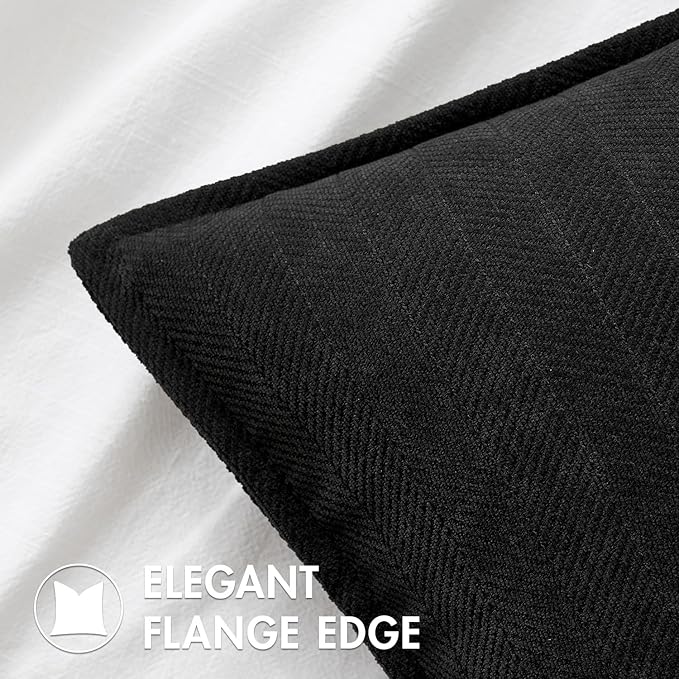 MIULEE Pack of 2 Black Decorative Pillow Covers 26x26 Inch Soft Chenille Luxurious Couch Throw Pillows Farmhouse Cushion Covers Euro Shams with Elegant Design for Sofa Bedroom Living Room Home Decor