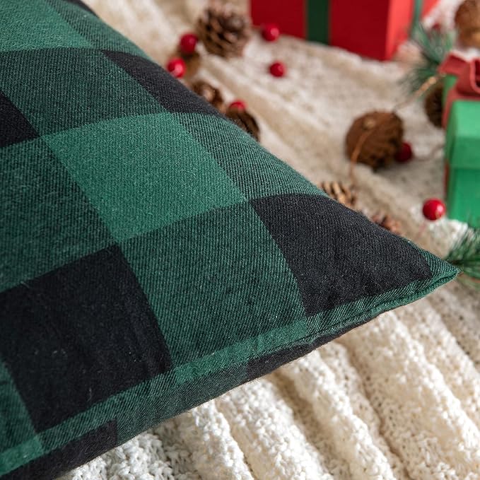 MIULEE Christmas Pack of 2 Buffalo Check Plaids Throw Pillow Covers Classic Retro Linen Farmhouse Cushion Case Soft Square Pillowcases for Home Decor Sofa Bedroom Couch 16 x 16 Inch Green and Black