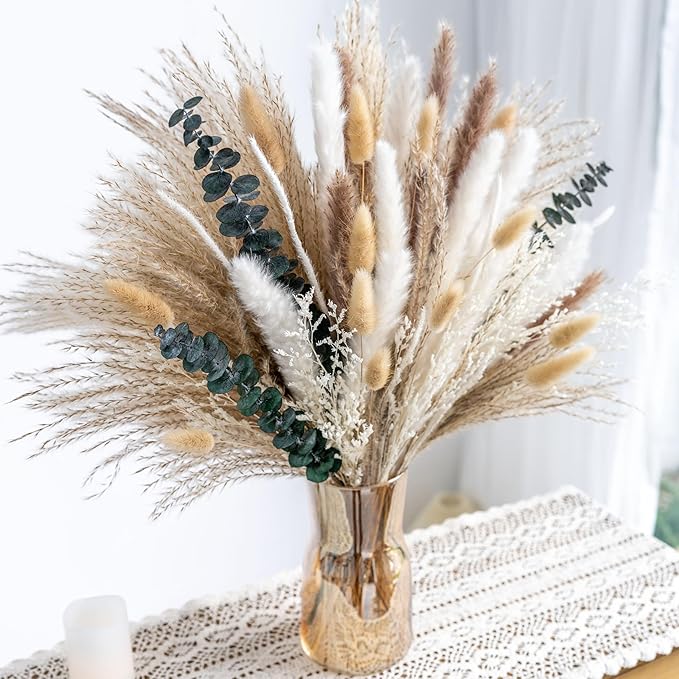 Boho Decor Bouquet - Pampas Grass and Eucalyptus Flowers Decor kit Mix Dried Flower Arrangement Home Table Rustic Farmhouse Bedroom Decor