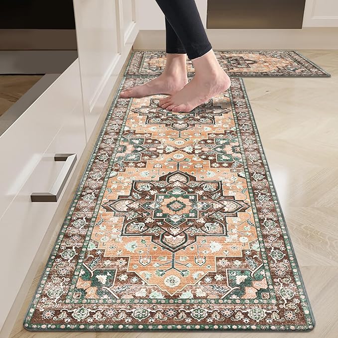 HEBE Anti Fatigue Kitchen Rug Sets 2 Piece Non Slip Kitchen Mats for Floor Cushioned Kitchen Rugs and Mats Waterproof Comfort Standing Mat Runner for Kitchen,Home Office,Sink,Laundry