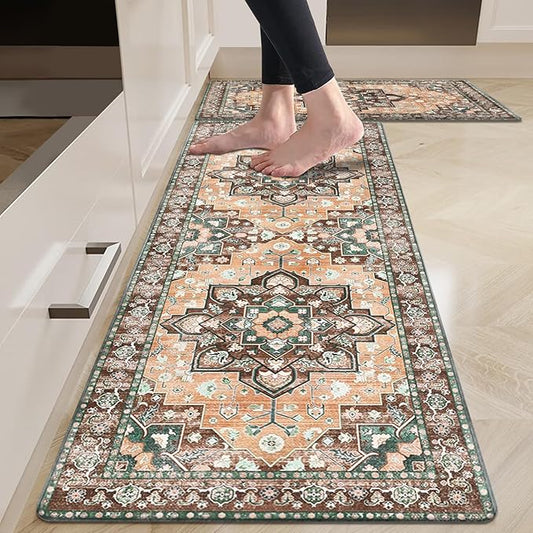 HEBE Anti Fatigue Kitchen Rug Sets 2 Piece Non Slip Kitchen Mats for Floor Cushioned Kitchen Rugs and Mats Waterproof Comfort Standing Mat Runner for Kitchen,Home Office,Sink,Laundry