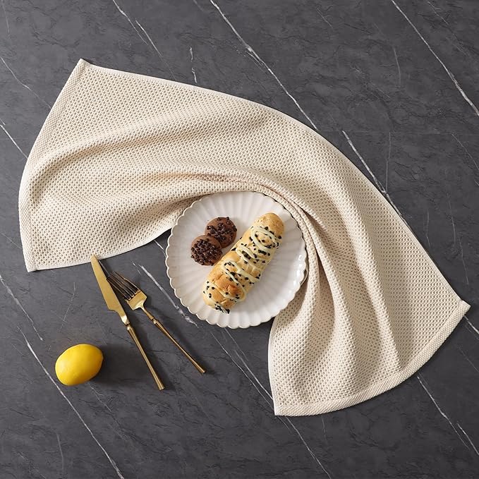 Homaxy 100% Cotton Kitchen Towels and Dishcloths Set, 12 x 12 Inches and 13 x 28 Inches, Set of 8 Bulk Kitchen Towels Set, Ultra Soft Absorbent Dish Cloths for Washing Dishes, Beige