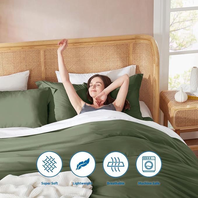 Nestl Olive Green Duvet Cover Full Size - Soft Double Brushed Full Size Duvet Cover Set, 3 Piece, with Button Closure, 1 Duvet Cover 80x90 inches and 2 Pillow Shams