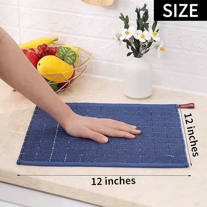 Homaxy 100% Cotton Terry Kitchen Dish Cloths, Ultra Soft and Absorbent Dish Towels for Kitchen, Suitable for Drying and Washing Dishes, 6 Pack, 12 x 12 Inches, Navy Blue