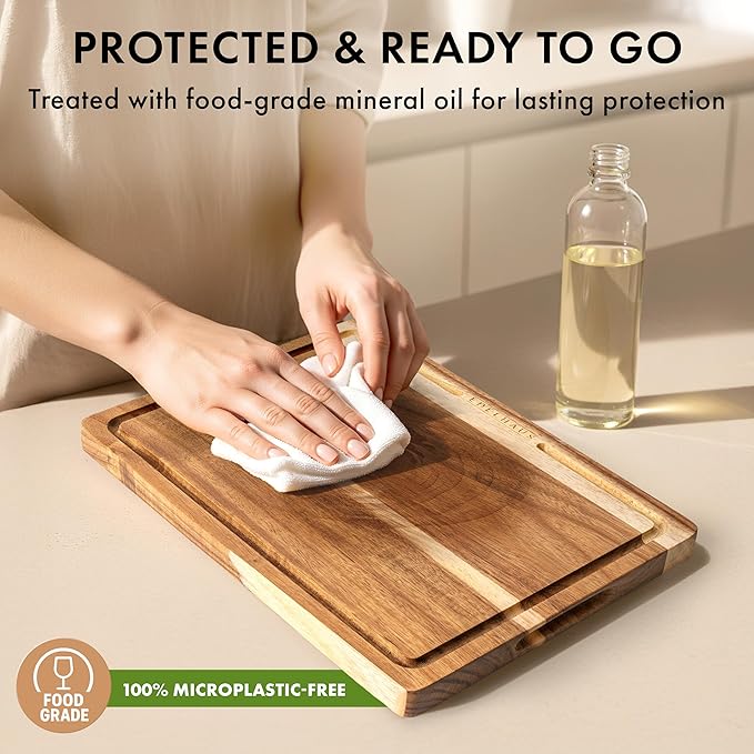 Acacia Wood Cutting Board for Kitchen, Non-Toxic Cutting Board Set of 3, Chopping Boards with Deep Juice Groove for Meat, Cheese & Vegetables - Durable & Double sided with serving Compartments