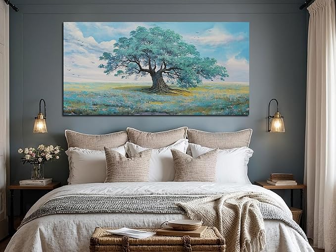 Ardemy Landscape Wall Art Canvas for Living Room Green Teal Tree Scenery Painting Bedroom Nature Picture Artwork Framed Dining Room Kitchen Home Office Wall Decor, Extra Large 58"x29"