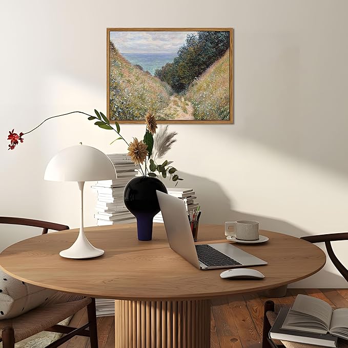 Framed Vintage Monet Wall Art Farmhouse Decor – Impressionist Oil Painting Canvas Prints – Country Landscape Classic Aesthetic Wall Decor for Living Room Bedroom Bathroom – 8''x10''