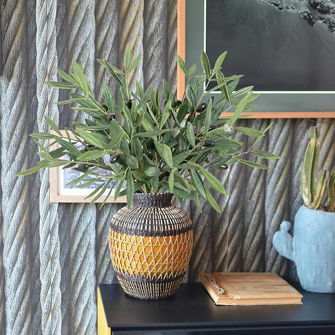 Faux Plants Olive Leaves Stems Artificial Plants Olive Tree Branches for Small Vase Tabletop Greenery Decor for Home Decor Office Wedding Party 19.6” （4pcs）