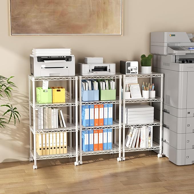 SINGAYE 4 Small Shelves Storage Shelf Wire Shelving Unit Metal Shelf Adjustable Organizers Storage Shelving with Wheels for Bathroom Laundry Room Kitchen Pantry