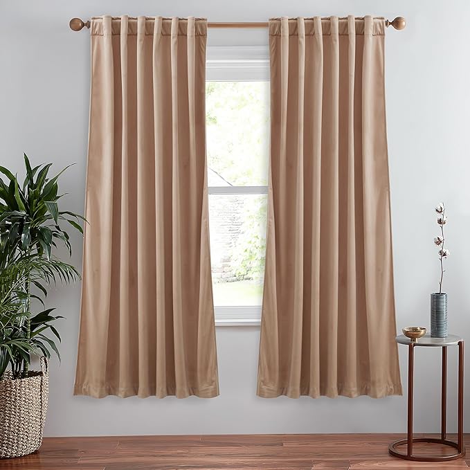 StangH Beige Blush Velvet Curtains 72 inches Length- Soft Thick Drapes Light Blocking for Kitchen, Vintage Decor Cold Resistant Draperies for Nursery/Hallway/Bedroom, W52 x L72, 2 Panels