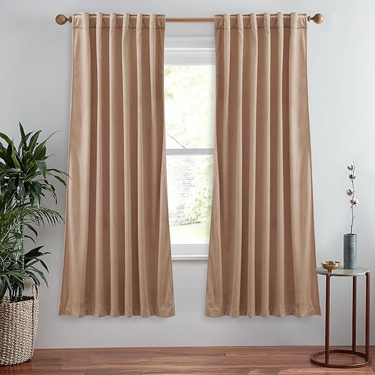 StangH Beige Blush Velvet Curtains 72 inches Length- Soft Thick Drapes Light Blocking for Kitchen, Vintage Decor Cold Resistant Draperies for Nursery/Hallway/Bedroom, W52 x L72, 2 Panels