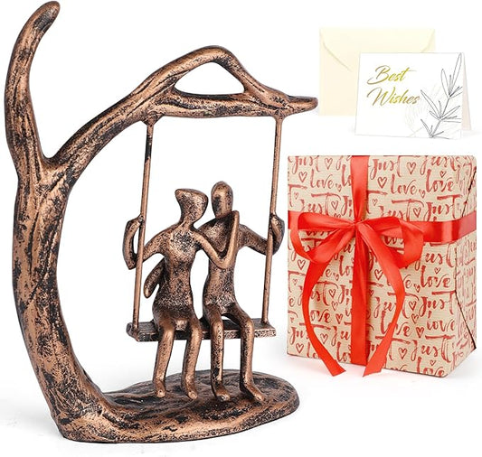 Anniversary Wedding Gifts for Couple/Her - Romantic Couple Statue in Love, Antique Bronze Metal Figurine Sweet Loving Together Iron Sculpture Decor, for Wife Husband Birthday Gifts