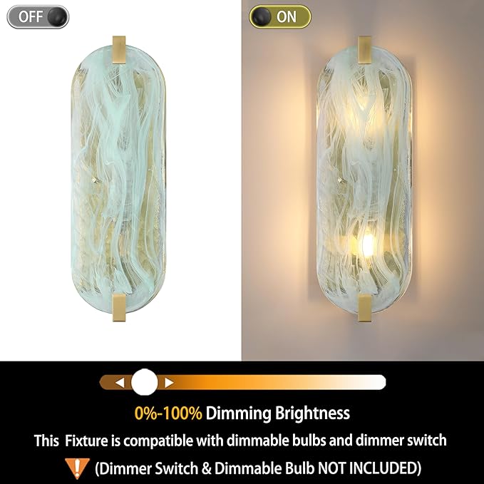 2 Light Oval Green Glass Bathroom Wall Sconce Modern Concise Style Wall Light Fixture,Brushed Bronze Finish for Bedroom Hallway Bedside