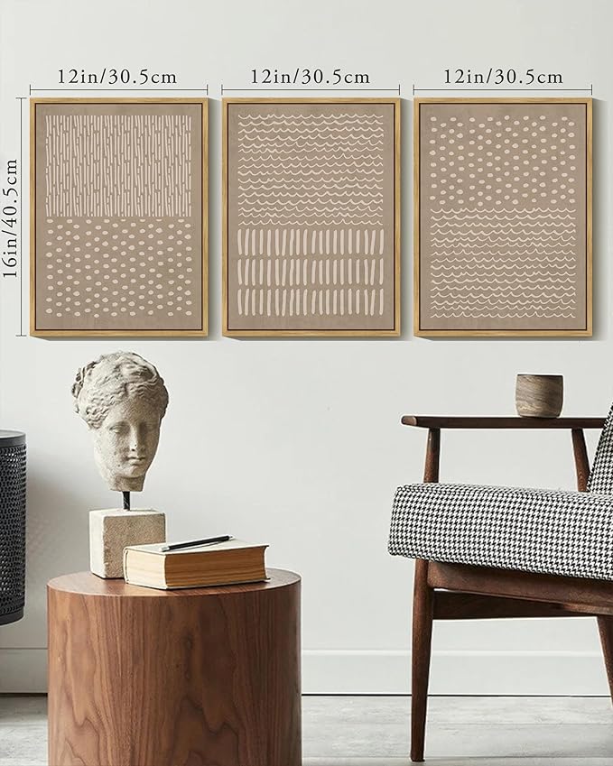 KUVIOKE Boho Mid-Century Modern Wall Art Framed Neutral Retro Minimalist Geometric Prints Rustic Bohemain Artwork Kitchen Dining Room 12x16in (Natural Framed)