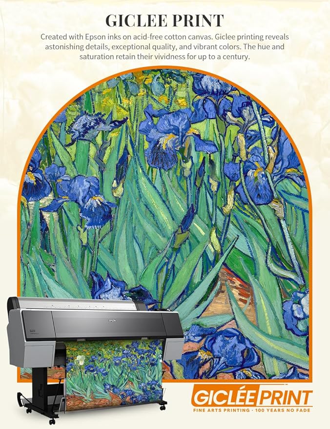 DECORARTS - Irises in the Garden, Vincent Van Gogh Art Reproduction. Acid Free Cotton Canvas Giclee Print w/Bronze Frame&Mat for Wall Decor.