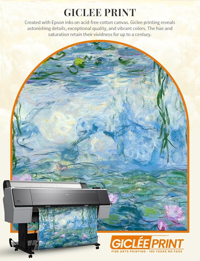 DECORARTS - Claude Monet Water Lilies 1916-1919 Giclee Print with Gold Solid Wood Frame, Impressionist Large Framed Wall Art, Ready to Hang, Framed Size28.75x24.75, Made in USA