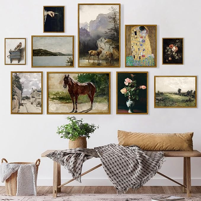 crmotu Framed Canvas Wall Art, Brown Horse Vintage Decor Painting, Classical Animal Art Prints Office Decorations, Still Life Aesthetic Wall Pictures for Living Room Bedroom Kitchen Gallery 20x30in