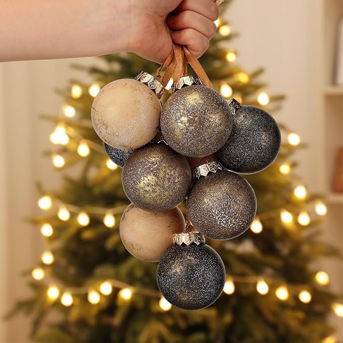 24 Pcs Neutral Textured Christmas Ball Ornaments 2.36'' Vintage Christmas Tree Decor Modern Rustic Brown Ornaments with Loop Shatterproof Hanging Ball for Xmas Farmhouse Decor (Vintage Copper)