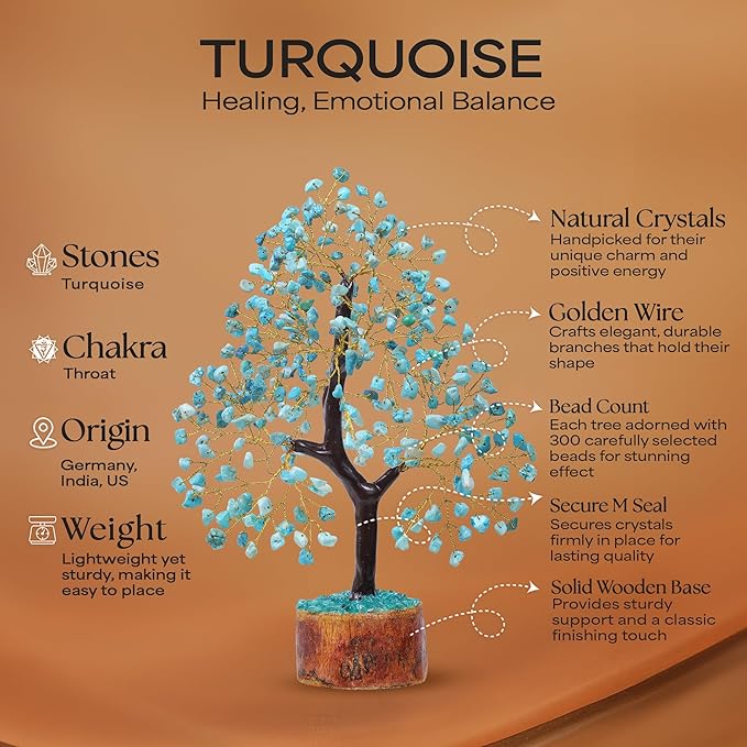 Turquoise Gemstone Crystal Tree, 2 Chakra Pendants, Crystals and Healing Stones, Birthday Gifts for Women, Gemstone Tree, Office Decor, Chakra Stones, Positive Energy Crystals, Gifts for Mom 10-12"