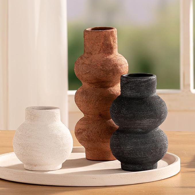 Ceramic Vase Home Table Decor - Flower Vase Set of 3 Living Room Kitchen Decorations Farmhouse Modern Rustic Vases Decorative Centerpiece for Shelf Bedroom Office Bathroom Dining Coffee Desk