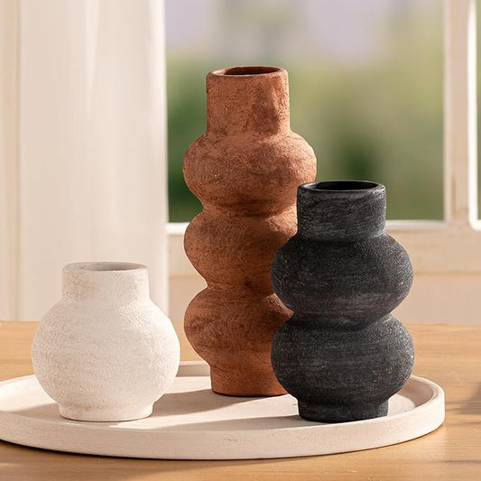 Ceramic Vase Home Table Decor - Flower Vase Set of 3 Living Room Kitchen Decorations Farmhouse Modern Rustic Vases Decorative Centerpiece for Shelf Bedroom Office Bathroom Dining Coffee Desk