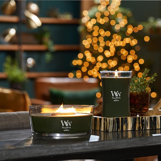 WoodWick Large Hourglass Candle Fraser Fir - Premium Soy Blend Wax Pluswick Innovation Wood Wick Made in USA