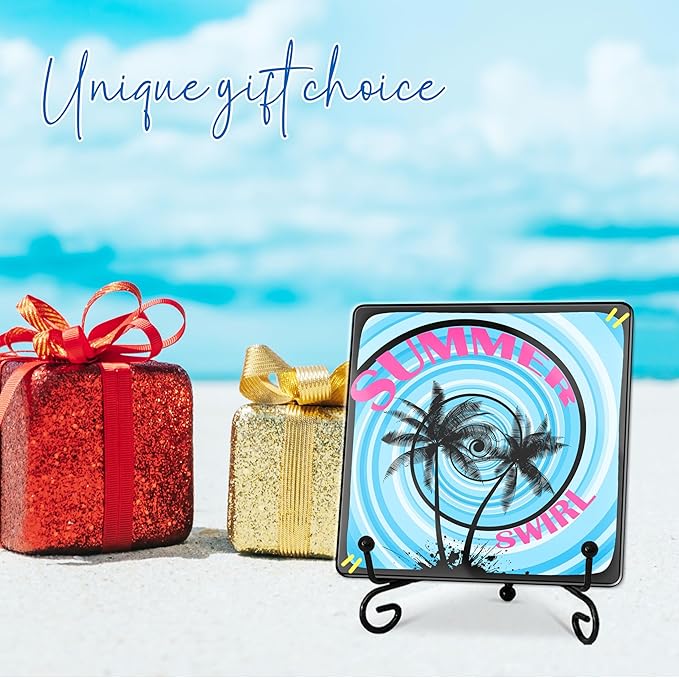 Summer Swirl Acrylic Sign With A Metal Support - 4x4" Seasonal Abstract Blue & Black Tabletop Acrylic Plaque - Home Desk Office Shelf Aesthetic Display Art Decoration & Favors For Women Men - A02