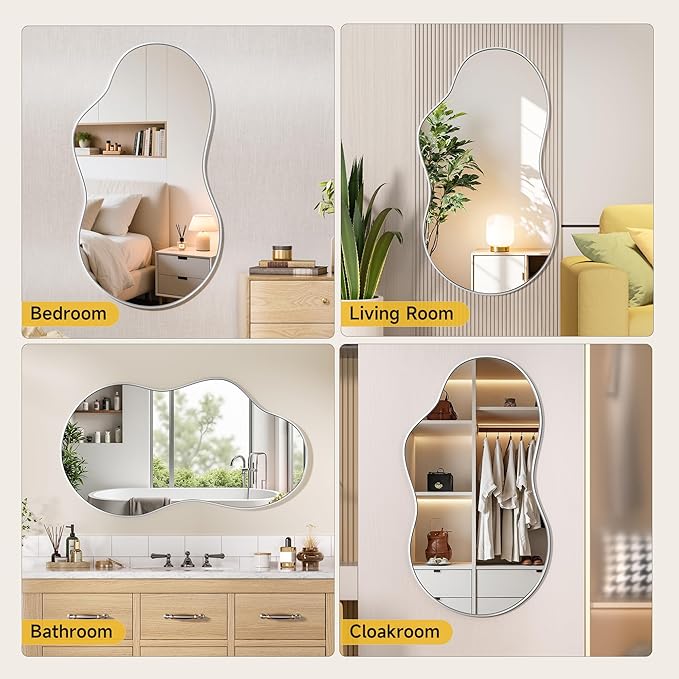 Hasipu Irregular Wall Mirror - 20"x35" Silver Irregular Abstract Mirror for Wall Asymmetrical Wall Mirrors Decorative Modern for Living Room Bathroom,Bedroom,Hallway