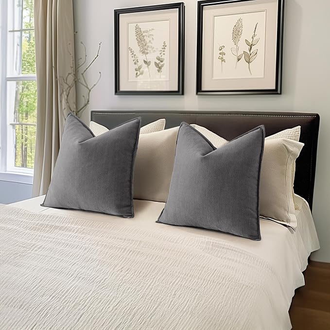 MIULEE Pack of 2 Grey Decorative Pillow Covers 16x16 Inch Soft Chenille Luxurious Couch Throw Pillows Farmhouse Cushion Covers with Elegant Design for Sofa Bedroom Living Room Home Decor