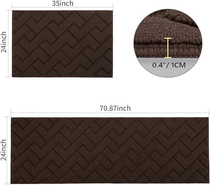 hicorfe Kitchen Rugs and Mats Sets,2 Pieces Super Absorbent Polypropylene Non-Slip Rug,Soft Comfort Floor Mat,Washable for Kitchen,Hallway,Office,Sink,Laundry(24" x 35"+24" x 71",Coffee)