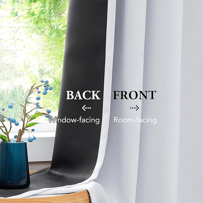 Beauoop 100% Blackout Curtains 96 Inches Long for Patio Sliding Door White Solid Extra Wide Room Darkening Thermal Insulated Room Divider Soundproof Grommet Window Treatment Drapes,100x96 Set of 1