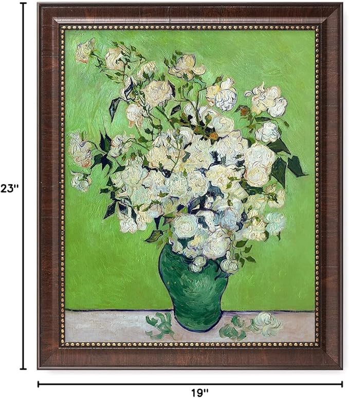 DECORARTS - Pink Roses in a Vase - Vincent Van Gogh Giclee Prints w/Antique Brown Frame for Wall Decor. Picture Size: 16x20, Total Size w/Frame: 19x23