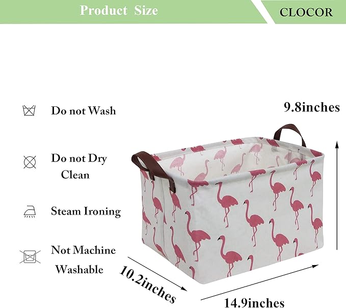CLOCOR Rectangular Flamingo Storage Basket,Collapsible Cute Pattern Storage Bin,Waterproof Coating Storage Box with Handles,Gift Baskets, Shelf Basket (Flamingo)
