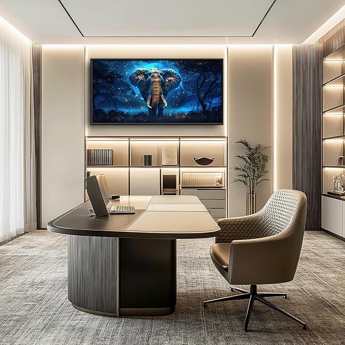 Flintis Large Elephant Wall Art Elephant Moon Wall Decor Abstract Animal Canvas Painting Print Artwork Decoration Framed for Living Room Bathroom Master Bedroom Office Dining Room 60L x 30W