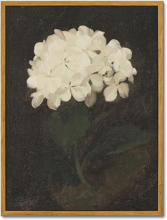 KBKBART Framed Wall Art Vintage Wall Art Room Decor, White Hydrangea Still Life Flower Canvas Oil Painting Prints, Classical Floral Wall Decor, Bedroom Bathroom Pictures Artwork（12“x16