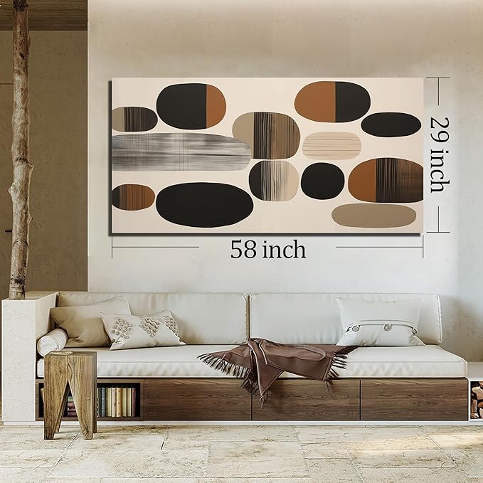 Prepeyssee Large Brown Abstract Wall Art for Living Room Geometry Black Boho Artwork for Bedroom Office Kitchen Modern Canvas Prints 29"x58"