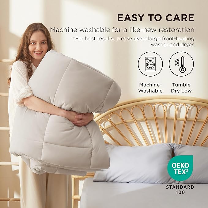 Bedsure Comforter Duvet Insert - Quilted Comforters Twin Size, All Season Duvet, GentleSoft Down Alternative Bedding, with 8 Tabs, Gifts for Women/Men, Linen, Twin 88 x 68 Inches