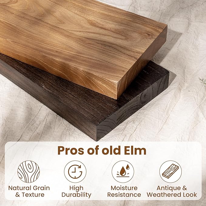 40 Inch Floating Shelves for Wall, Rustic Elm Wood Shelf for Home Decor, Heavy-Duty Wooden Floating Shelves for Kitchen, Wall Mounted Storage Shelves for Bathtoom, Living Room, Natural Color, Set of 1