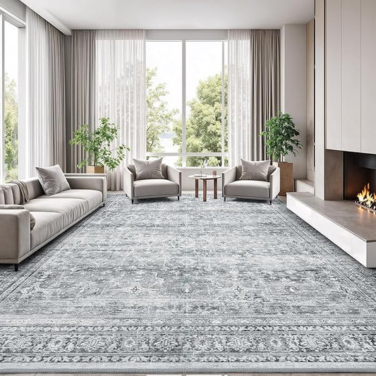Lofus 8x10 Area Rug for Living Room,Grey Washable Large Rugs with Non-Slip Backing,Soft Neutral Carpets for Bedroom Dining Room Home Office Indoor Nursery