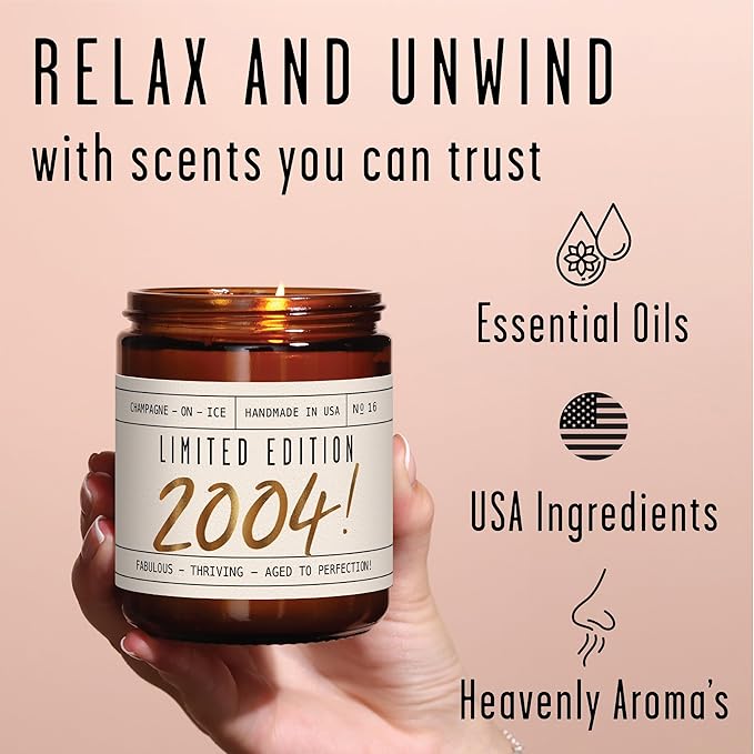 21st Birthday Gifts for Her - 'Limited Edition 2004' Soy Candle, w/Champagne on Ice I 21st Birthday Gifts for Women I 2004 21 Birthday Gifts for Her I 9oz Reusable Jar, 50Hr Burn, Made in USA