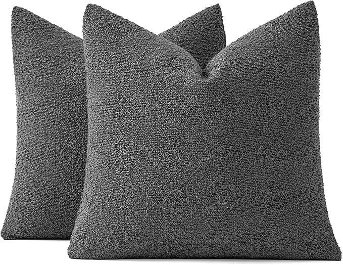 MIULEE 18x18 Inch Decorative Pillow Covers for Couch Bed Set of 2 Textured Boucle Neutral Throw Pillows Dark Gray Accent Solid Cushion Pillowcase Cozy Soft Sofa Livingroom Home Decor